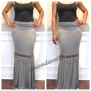 Lace Insert Maxi Skirt (Grey)